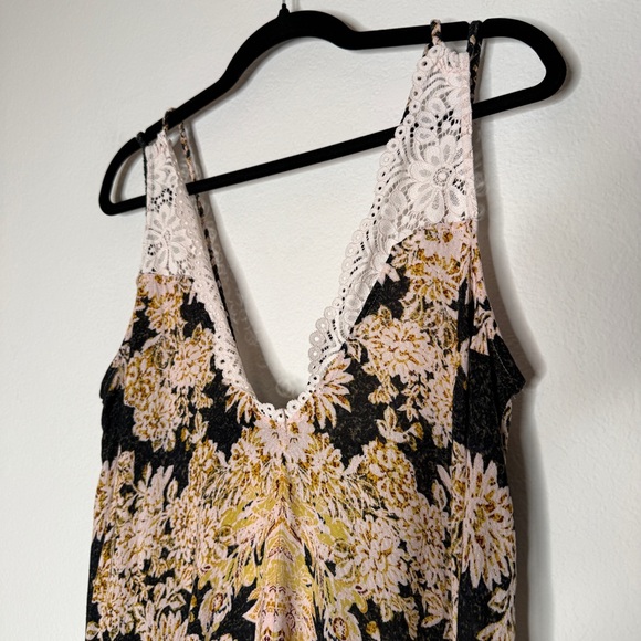 Intimately Free People Morning Sun Floral Lace Trim Slip Dress Black Pink Size M - Picture 2 of 8